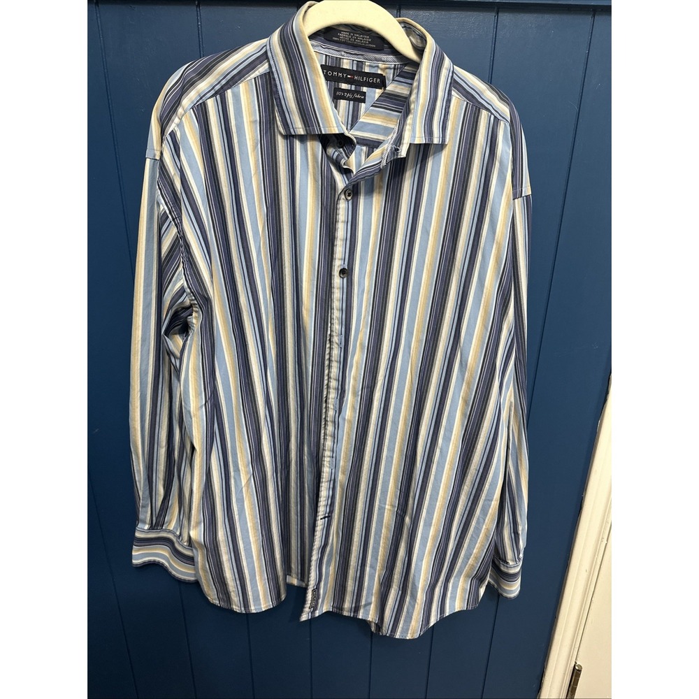 Tommy Hilfiger Shirt Mens Medium 80's 2 Ply Fabric Striped Button Down XLClassic